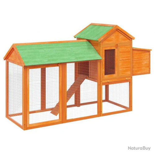 Poulailler enclos pour poules en bois massif de pin - 193 x 65 x 117 cm