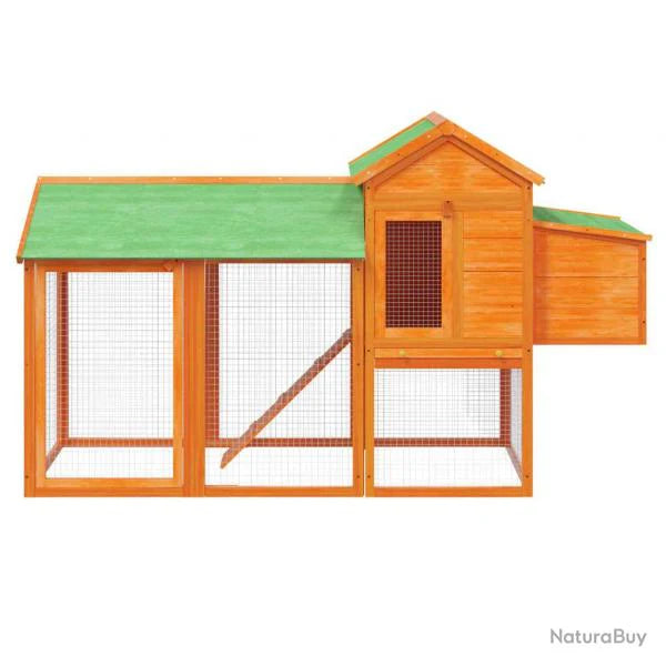 Poulailler enclos pour poules en bois massif de pin - 193 x 65 x 117 cm