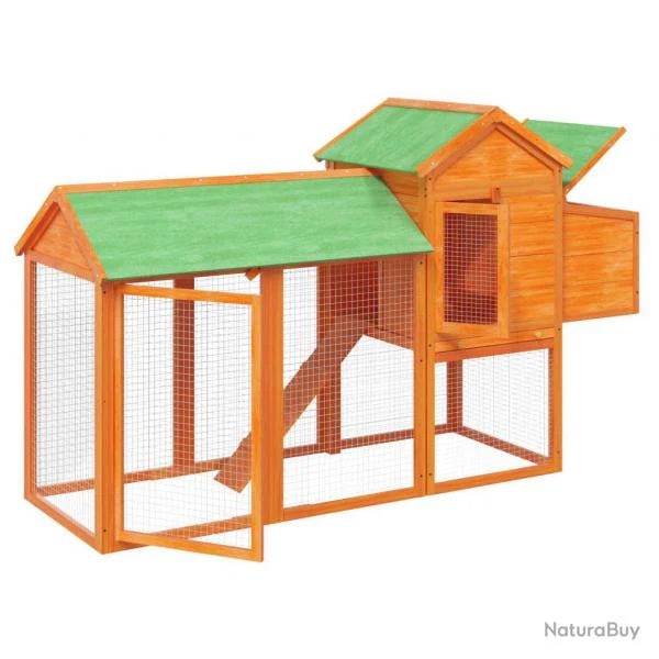 Poulailler enclos pour poules en bois massif de pin - 193 x 65 x 117 cm