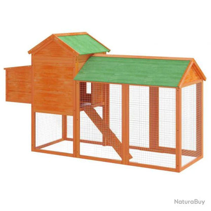 Poulailler enclos pour poules en bois massif de pin - 193 x 65 x 117 cm